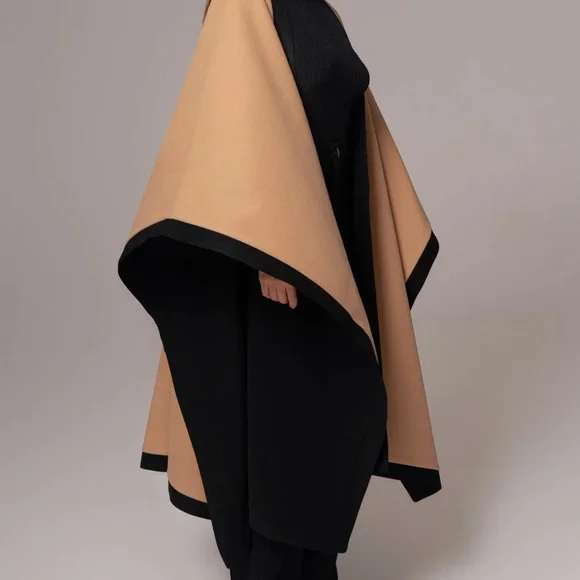 JLUXLABEL REVERSIBLE Tan and Black Women's Cape SHAWL/ COAT - Picture 10 of 16